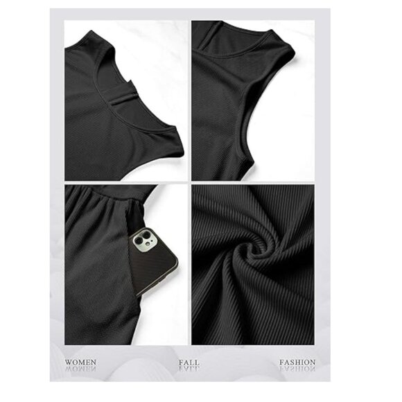Nlife Tank Top Sleeveless Flare Jumpsuit with Pockets In‎ Black - Size XL - Picture 4 of 8